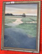 Julia Pewsey, initialled oil on canvas, "After the Flood (towards Rodbridge)", 45 x 35cm