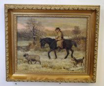 Henry W Carter, signed and dated 1916/1917, two oils, Figure on horseback with dog, 21 x 31cm and 19