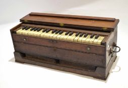 Small 19th/20th century mahogany cased table top harmonium with side carrying handles, (a/f)