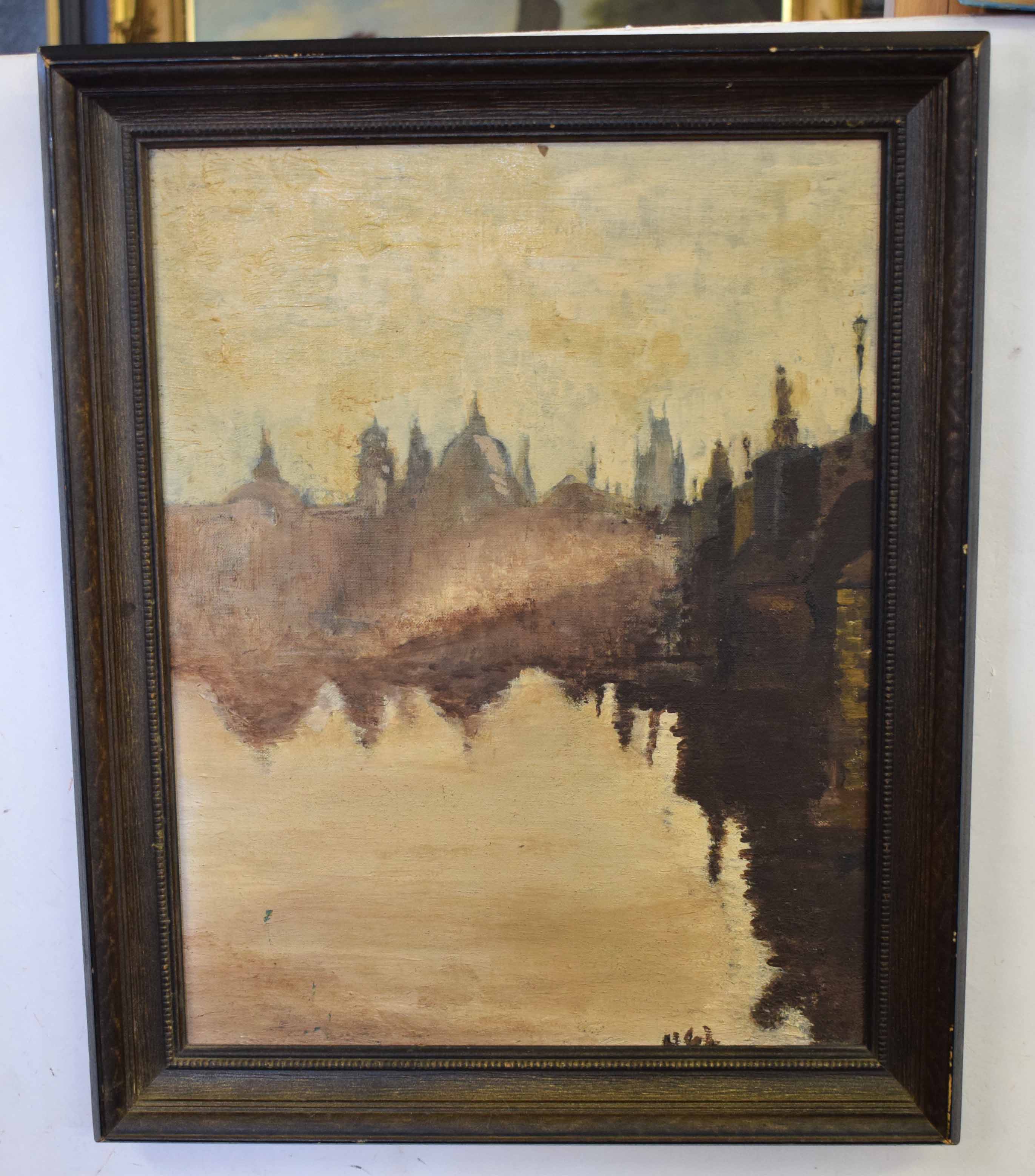 Indistinctly signed lower right, oil on board, Venice, 44 x 34cm