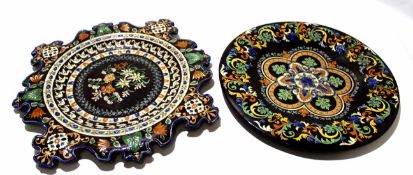 Pair of large pottery dishes, probably Swiss Thoune pottery, the chocolate brown body finely