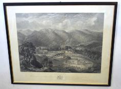 After G Cumming, pair of black and white engravings, Dunbarton Castle and Dunkeld, 35 x 48cm (2)