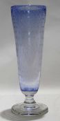 Large glass vase with blue tint and bubble design, 39cm high