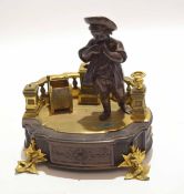 19th century bronze and gilt metal desk stand raised on four gilt floral feet, with single drawer