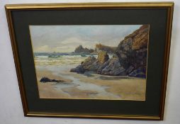 Leonard Casley, signed watercolour, "Pentreath Beach - The Lizard", 24 x 33cm