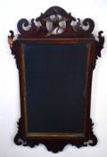 Georgian mahogany fretwork carved mirror of rectangular form with gilt insert with gilded ho-ho bird