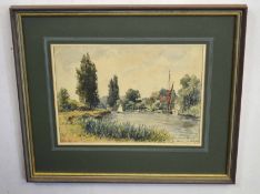 Norman A Olley, signed watercolour, inscribed "Thames at Hampton", 19 x 27cm, together with a