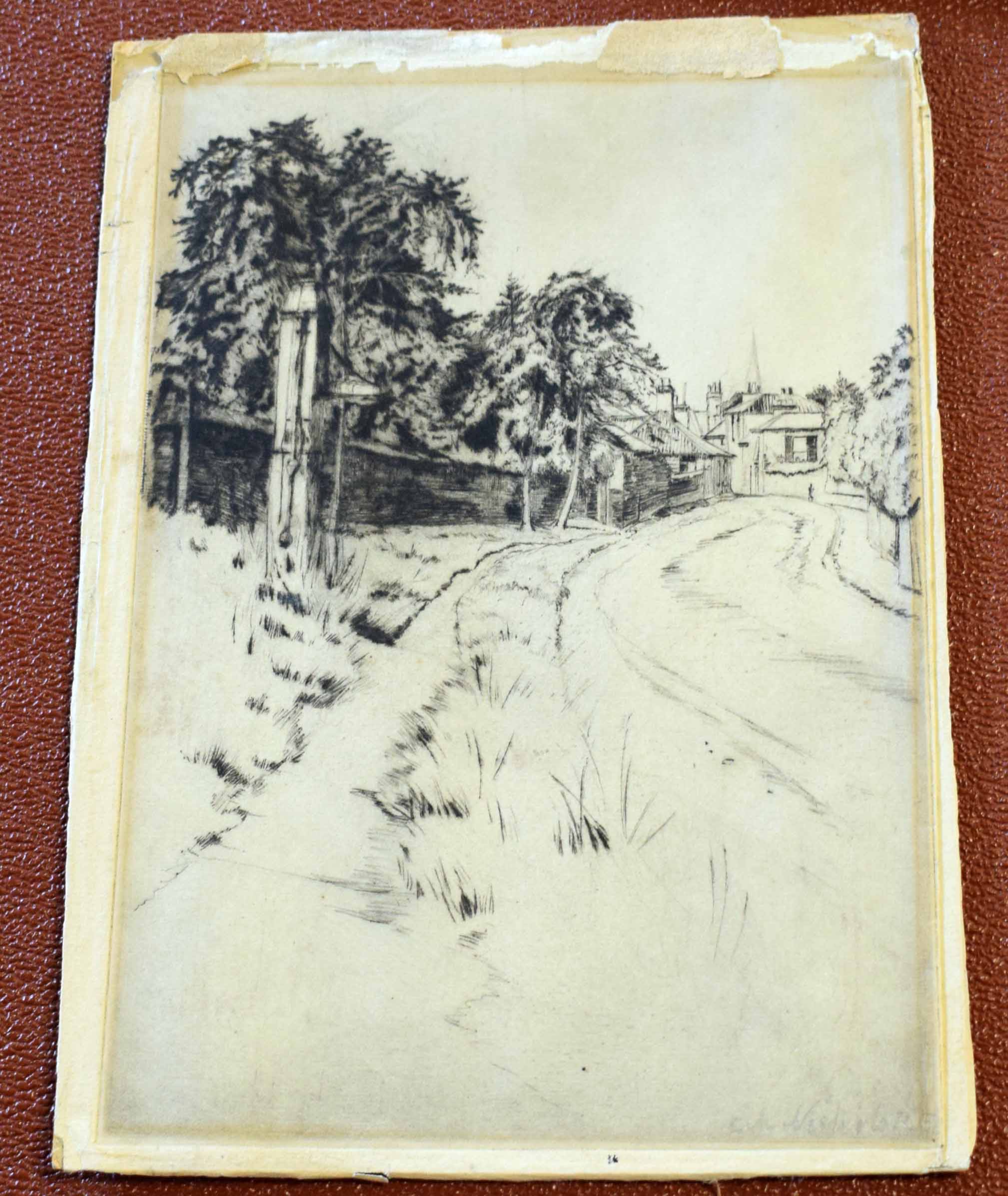 Catherine Maud Nichols, signed in pencil to margin, black and white etching, Street scene, - Image 3 of 3