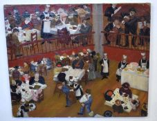 Modern British School, oil on canvas, Restaurant interior, 51 x 61cm, unframed