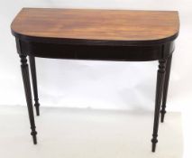19th century mahogany fold-top tea table of "D" shape, the fold top with reeded edges raised on four
