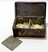 Chinese wooden box with applied Chinese ivory figures, interior with two compartments and a quantity