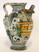 Italian Majolica drug jar with typical scrolling decoration, probably 19th century but possibly