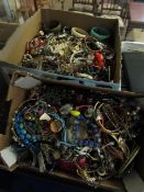 TWO LARGE BOXES OF MIXED COSTUME JEWELLERY