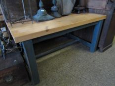 PINE TOP KITCHEN TABLE WITH GREEN PAINTED BASE