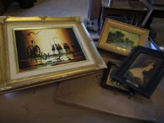 BOX CONTAINING MIXED PICTURES, PRINTS ON TIN ETC