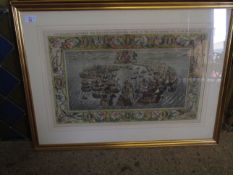SET OF FOUR ENGAGEMENTS BETWEEN ENGLISH AND SPANISH FLEETS FRAMED PICTURES