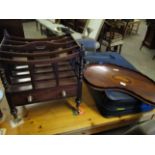 19TH CENTURY MAHOGANY KIDNEY SHAPED TRAY WITH INLAID SHELL AND BRASS SIDE HANDLES TOGETHER WITH A