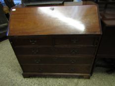 GEORGIAN MAHOGANY DROP FRONTED BUREAU WITH TWO OVER THREE FULL WIDTH DRAWERS RAISED ON BRACKET FEET