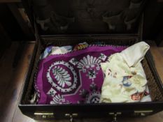 REXINE VANITY CASE WITH BEADWORK CUSHION COVER AND MIXED FABRICS
