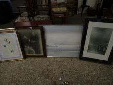 GROUP OF MIXED WATERCOLOURS, BLACK AND WHITE PHOTOGRAPH, PRINTS ETC