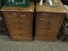 PAIR OF PITCH PINE FOUR DRAWER CABINETS WITH BRASS KNOB HANDLES