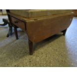 MAHOGANY PEMBROKE TABLE WITH TWO DROP LEAVES AND SINGLE DRAWER TO END (WITH CUT LEGS)