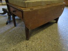 MAHOGANY PEMBROKE TABLE WITH TWO DROP LEAVES AND SINGLE DRAWER TO END (WITH CUT LEGS)