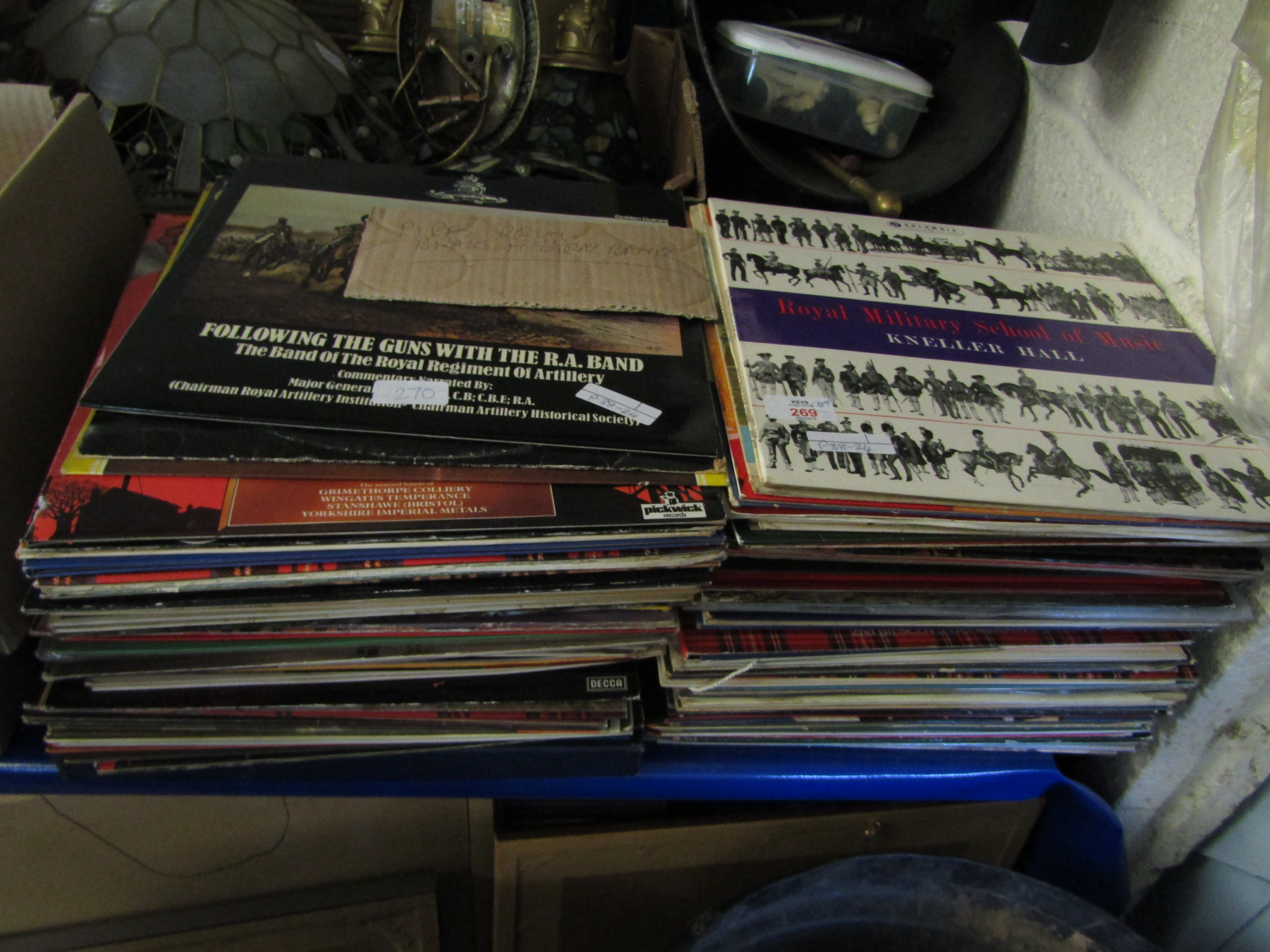 TWO STACKS CONTAINING PIPE, DRUM AND MILITARY BAND VINYL RECORDS