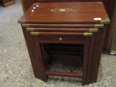 EASTERN HARDWOOD BRASS INLAID SET OF FOUR NESTING TABLES