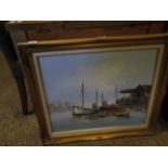 CONTINENTAL OIL ON CANVAS OF A SHIPPING VILLAGE BY JONES, TOGETHER WITH ONE OTHER (2)