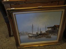 CONTINENTAL OIL ON CANVAS OF A SHIPPING VILLAGE BY JONES, TOGETHER WITH ONE OTHER (2)