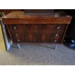 GOOD QUALITY ROSEWOOD SIDEBOARD WITH THREE FULL WIDTH DRAWERS WITH LIFT UP TOP TO REVEAL A MIRROR