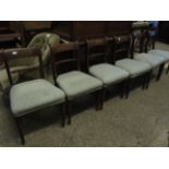 SIX REGENCY MAHOGANY ROPE TWIST BACK DINING CHAIRS WITH UPHOLSTERED SEATS AND TURNED FRONT LEGS