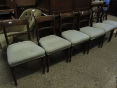 SIX REGENCY MAHOGANY ROPE TWIST BACK DINING CHAIRS WITH UPHOLSTERED SEATS AND TURNED FRONT LEGS