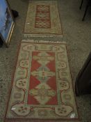 PAIR OF CREAM AND CORAL GEOMETRIC DESIGN FLOOR RUGS