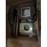 BOX CONTAINING CLOCK CASES TO INCLUDE AN ART DECO SQUARE FACED CASE, AN ONYX CASE ETC