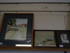 TWO WATERCOLOURS AND A PENCIL DRAWING OF A STREET SCENE (3)