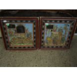 TWO DECORATIVE AND FRAMED COLOURED PRINTS