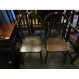 PAIR OF ELM HARD SEATED STICK BACK KITCHEN CHAIRS