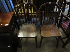 PAIR OF ELM HARD SEATED STICK BACK KITCHEN CHAIRS