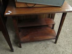 EDWARDIAN MAHOGANY FRAMED TWO TIER SIDE TABLE WITH SQUARE REEDED LEGS