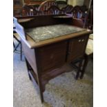 MAHOGANY FRAMED MARBLE TOP WASH STAND WITH TWO CUPBOARD DOORS WITH OPEN SHELF