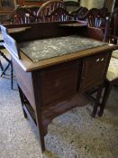 MAHOGANY FRAMED MARBLE TOP WASH STAND WITH TWO CUPBOARD DOORS WITH OPEN SHELF