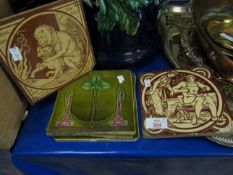 TWO VINTAGE MINTON TILES TOGETHER WITH THREE ART NOUVEAU STYLISED TILES (5)