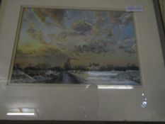 MARGARET GLASS PASTEL OF A WINTER LANDSCAPE SCENE