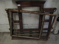 OAK FRAMED WALL MOUNTED COAT STAND TOGETHER WITH ASSORTED GILT PICTURE FRAMES