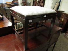 MAHOGANY FRAMED UPHOLSTERED TOP STOOL THAT CONVERTS TO A LUGGAGE STAND