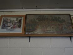 REPRODUCTION POSTER OF NORWICH TOGETHER WITH AN EMBROIDERED PANEL OF A VENETIAN SCENE (2)