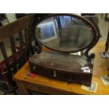 GEORGIAN MAHOGANY BOW FRONTED DRESSING TABLE MIRROR WITH OVAL MIRROR WITH THREE DRAWERS (A/F)