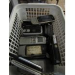 TUB CONTAINING OLD MOBILE PHONES, FLIP PHONES, A DICTAPHONE ETC